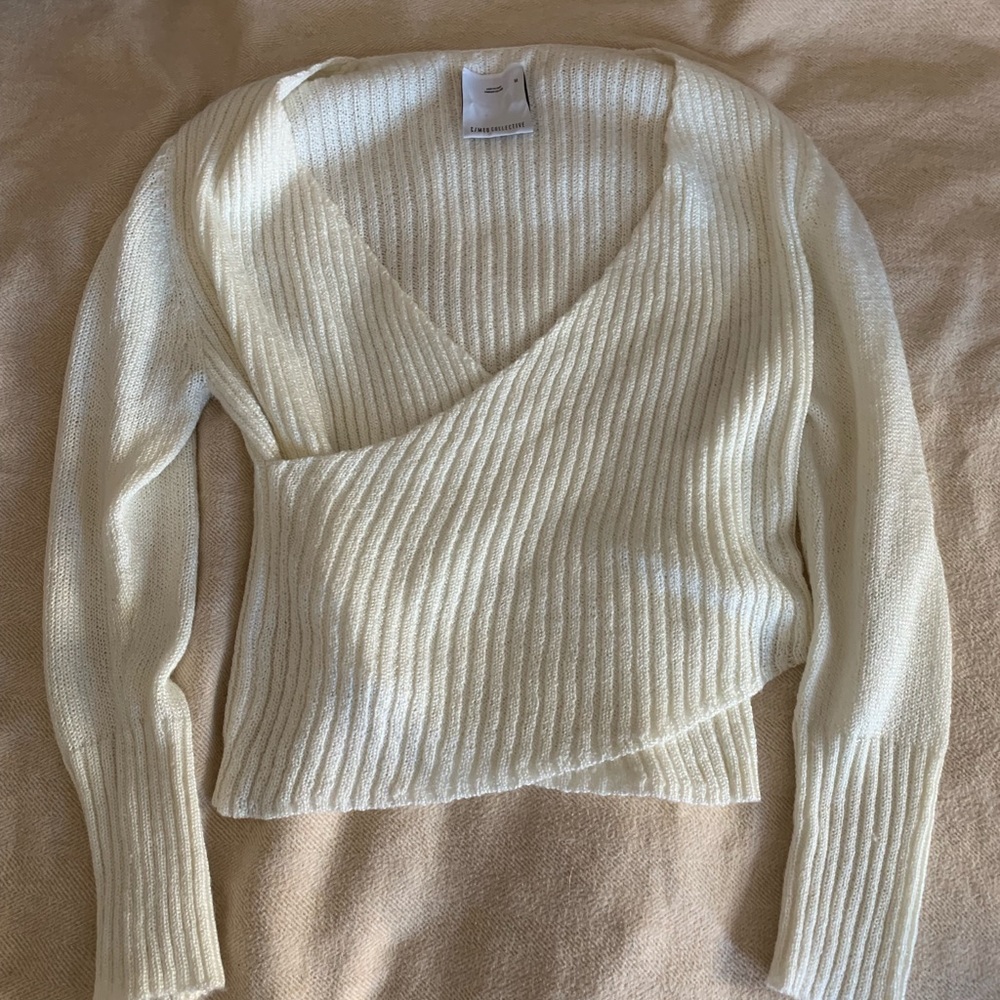 C/MEO Collective White Faux Wrap Sweater